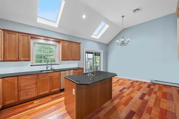 Chandelier, Interior, Kitchen, Recessed Lighting, Wood Texture Flooring