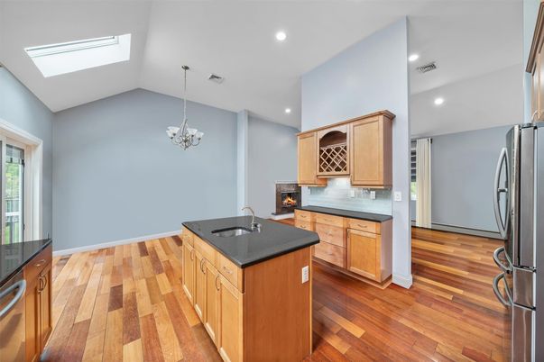 Chandelier, Interior, Kitchen, Recessed Lighting, Wood Texture Flooring