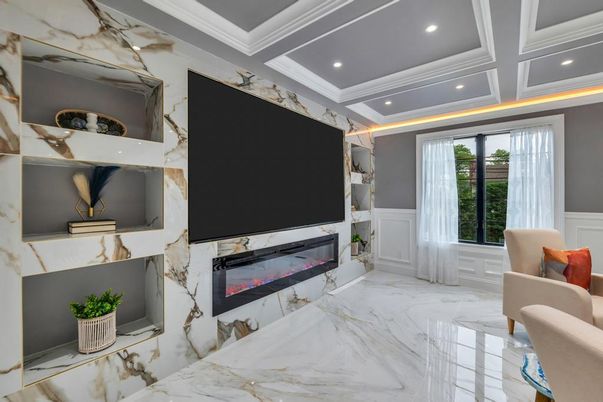 Fireplace, Interior, Marble, Marble Walls, Recessed Lighting