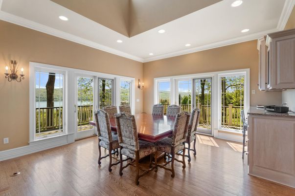Dining room, Interior, Recessed Lighting, Wood Texture Flooring