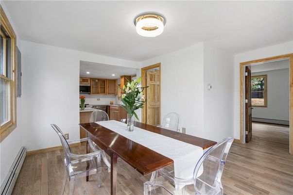 Dining room, Interior, Kitchen, Recessed Lighting, Wood Texture Flooring