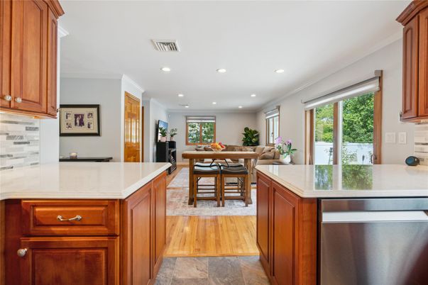 Dining room, Interior, Kitchen, Recessed Lighting, Wood Texture Flooring
