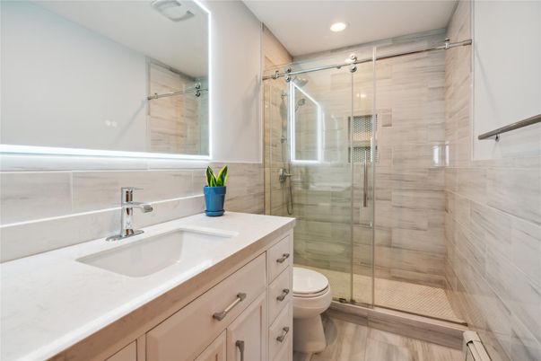 Bathroom, Glass Shower, Interior, Recessed Lighting