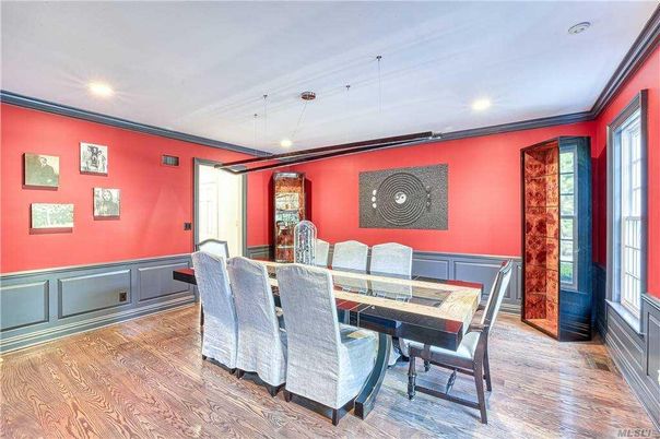 Dining room, Interior, Pendant Lights, Recessed Lighting, Wood Texture Flooring