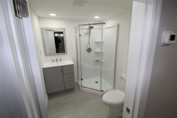 Bathroom, Glass Shower, Interior, Recessed Lighting
