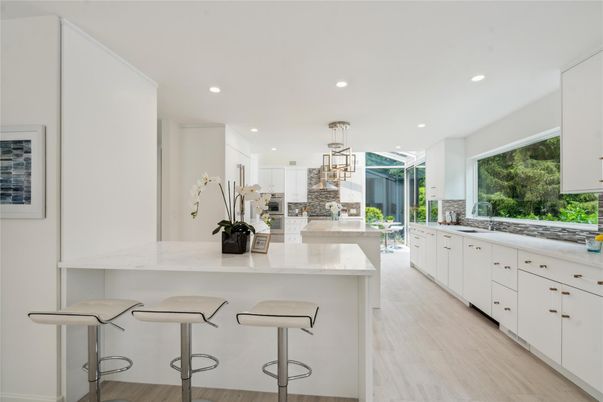 Interior, Kitchen, Pendant Lights, Recessed Lighting, Wood Texture Flooring