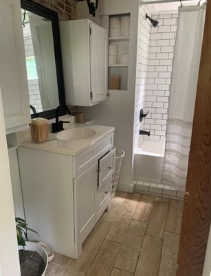 Bathroom, Dual Sink Vanities, Interior, Wood Texture Flooring
