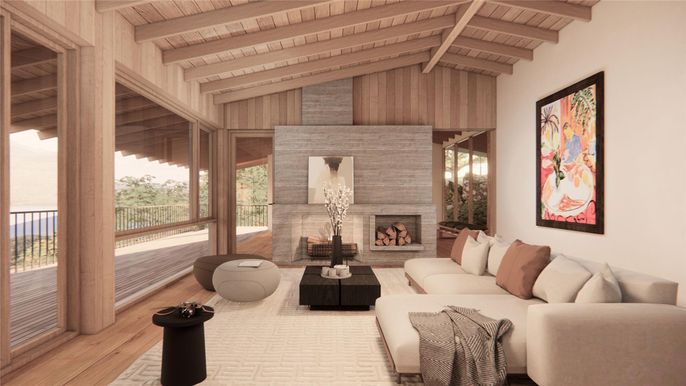 Fireplace, Interior, Living room, Stone Walls, Wooden Beams, Wooden Ceilings, Wood Texture Flooring