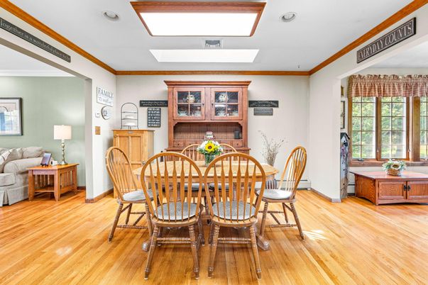 Dining room, Interior, Recessed Lighting, Wood Texture Flooring