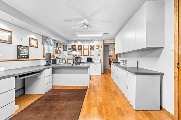 Interior, Kitchen, Recessed Lighting, Wood Texture Flooring