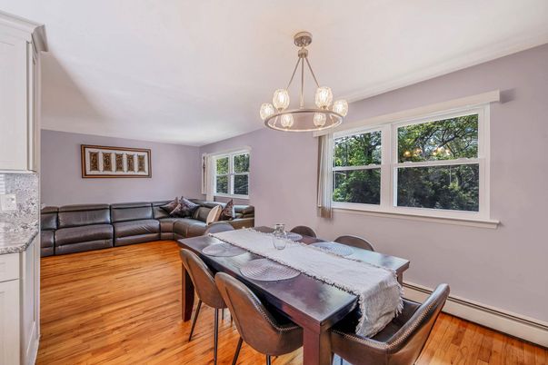 Dining room, Interior, Pendant Lights, Wood Texture Flooring