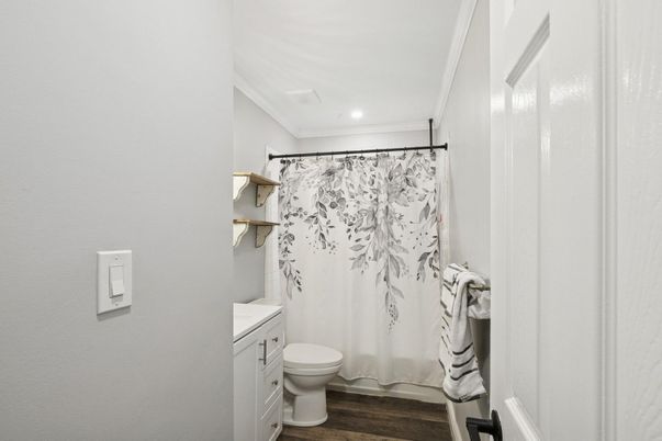 Bathroom, Interior, Recessed Lighting, Wood Texture Flooring