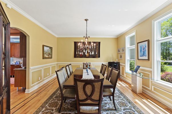Chandelier, Dining room, Interior, Wood Texture Flooring