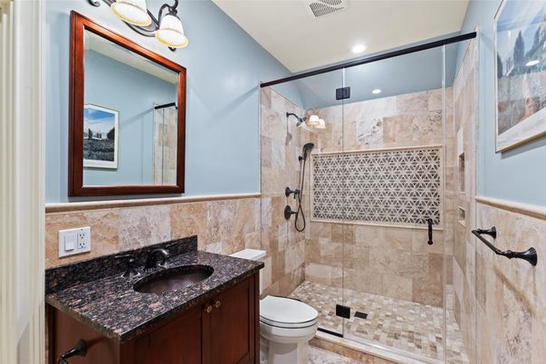 Bathroom, Glass Shower, Interior, Recessed Lighting