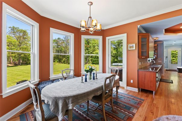 Chandelier, Dining room, Interior, Recessed Lighting, Wood Texture Flooring