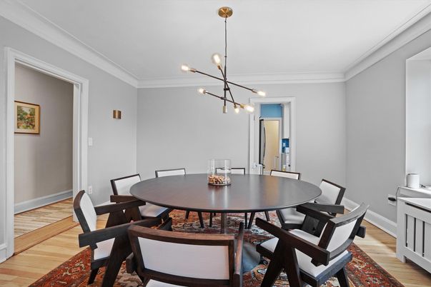 Dining room, Interior, Pendant Lights, Wood Texture Flooring