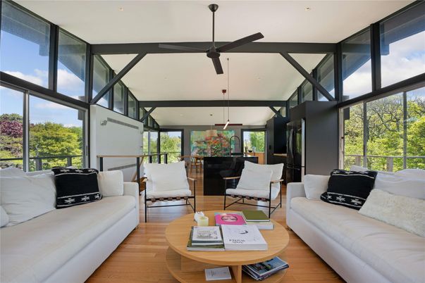 Interior, Living room, Pendant Lights, Recessed Lighting, Sun Room, Wood Texture Flooring