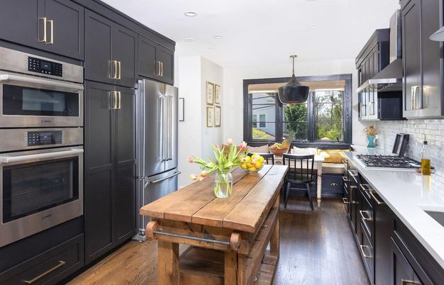 Dining room, Interior, Kitchen, Recessed Lighting, Stainless Steel Appliances, Wood Texture Flooring