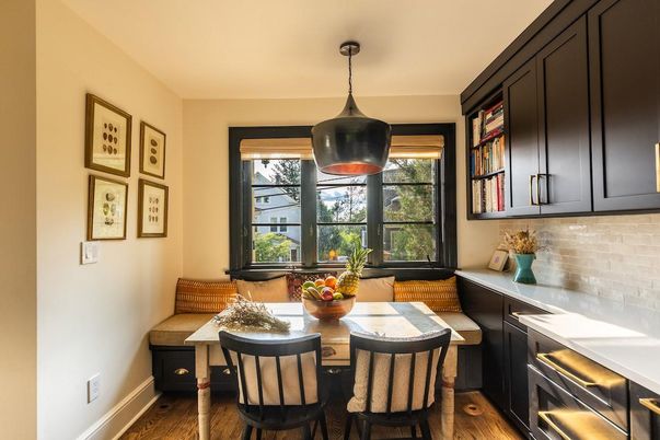 Dining room, Interior, Pendant Lights, Wood Texture Flooring