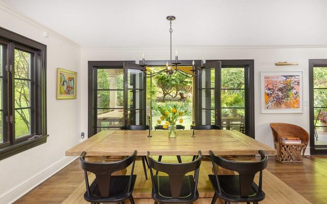 Chandelier, Dining room, Interior, Pendant Lights, Wood Texture Flooring