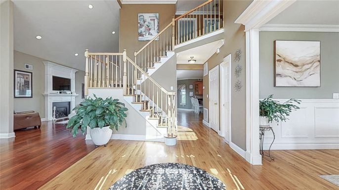 Fireplace, Interior, Recessed Lighting, Wood Texture Flooring