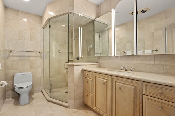 Bathroom, Glass Shower, Interior, Recessed Lighting