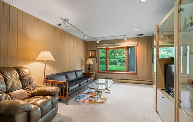Interior, Living room, Recessed Lighting, Wooden Walls