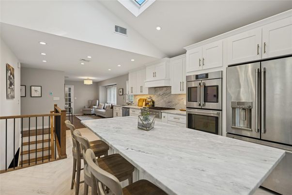 Interior, Kitchen, Living room, Recessed Lighting, Stainless Steel Appliances, Wood Texture Flooring