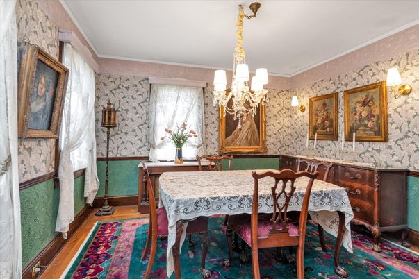 Chandelier, Dining room, Interior, Wood Texture Flooring