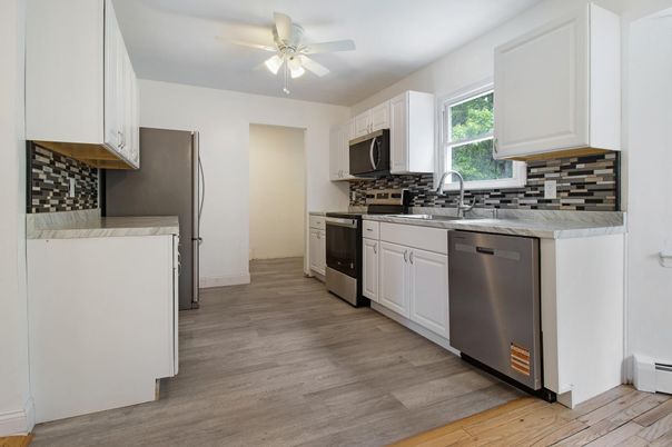 Interior, Kitchen, Stainless Steel Appliances, Wood Texture Flooring