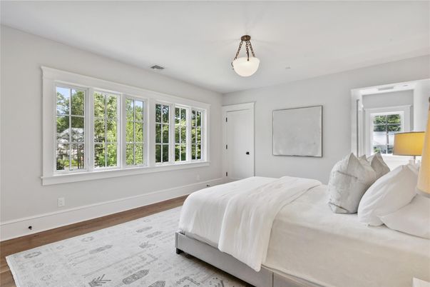 Bedroom, Interior, Pendant Lights, Wood Texture Flooring