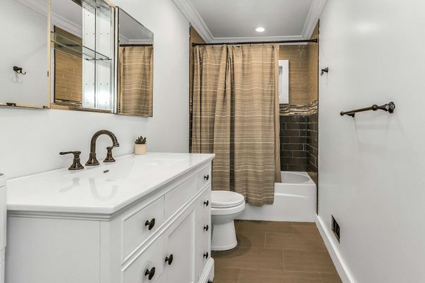 Bathroom, Interior, Recessed Lighting, Wood Texture Flooring