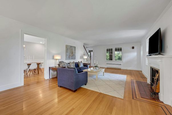 Dining room, Fireplace, Interior, Living room, Wood Texture Flooring