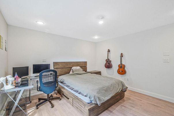 Bedroom, Home Office, Interior, Recessed Lighting, Wood Texture Flooring