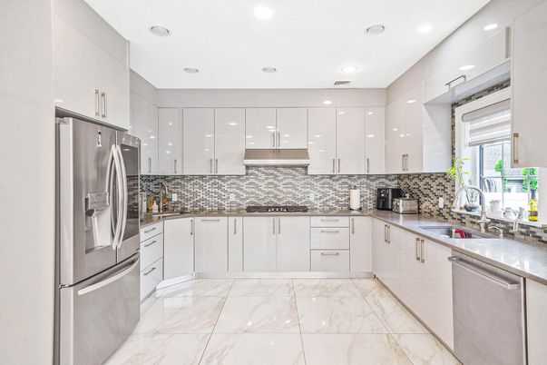 Interior, Kitchen, Marble, Recessed Lighting, Stainless Steel Appliances