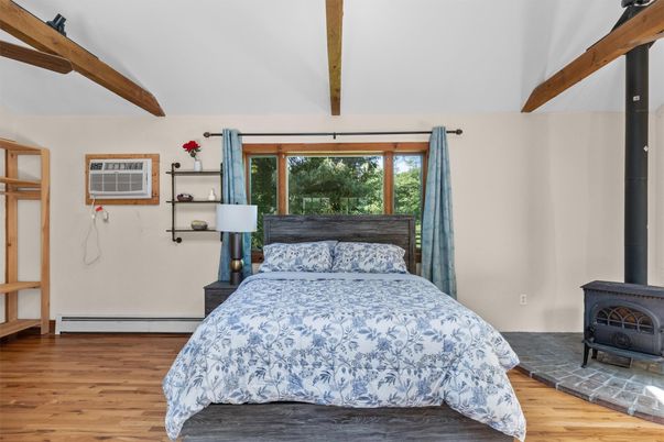 Bedroom, Fireplace, Interior, Wooden Beams, Wood Texture Flooring