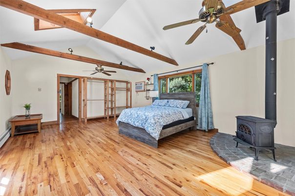 Bedroom, Fireplace, Interior, Wooden Beams, Wood Texture Flooring