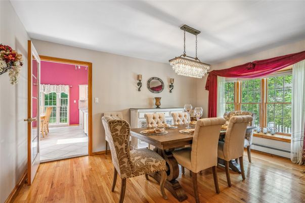 Chandelier, Dining room, Interior, Wood Texture Flooring