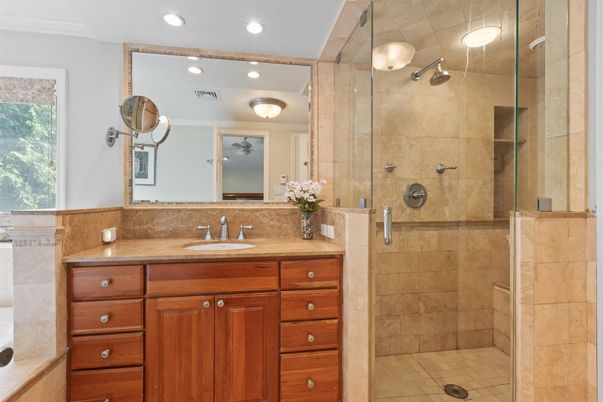 Bathroom, Glass Shower, Interior, Recessed Lighting