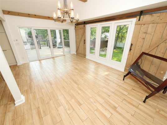 Chandelier, Empty room, Interior, Wooden Beams, Wood Texture Flooring