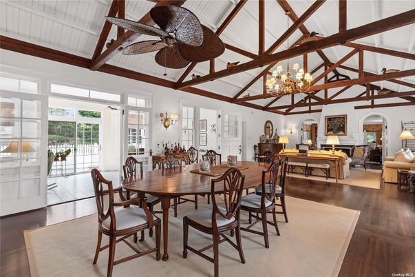 Chandelier, Dining room, Interior, Living room, Wooden Beams, Wood Texture Flooring