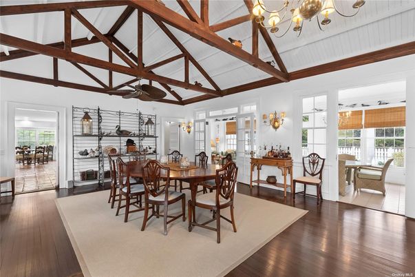 Chandelier, Dining room, Interior, Wooden Beams, Wood Texture Flooring