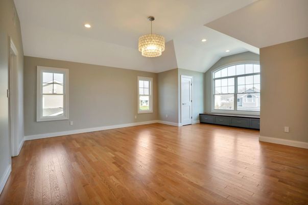 Chandelier, Empty room, Interior, Recessed Lighting, Wood Texture Flooring