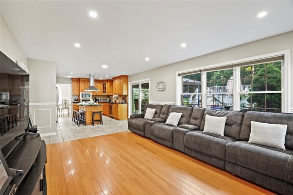 Interior, Kitchen, Living room, Recessed Lighting, Stainless Steel Appliances, Wood Texture Flooring
