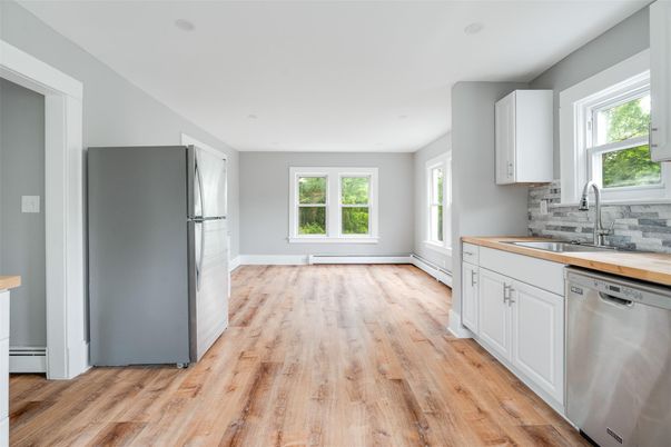Interior, Kitchen, Recessed Lighting, Wood Texture Flooring