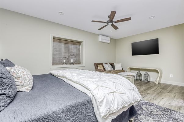 Bedroom, Interior, Recessed Lighting, Wood Texture Flooring