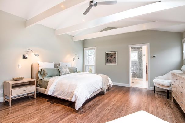 Bedroom, Interior, Recessed Lighting, Wood Texture Flooring
