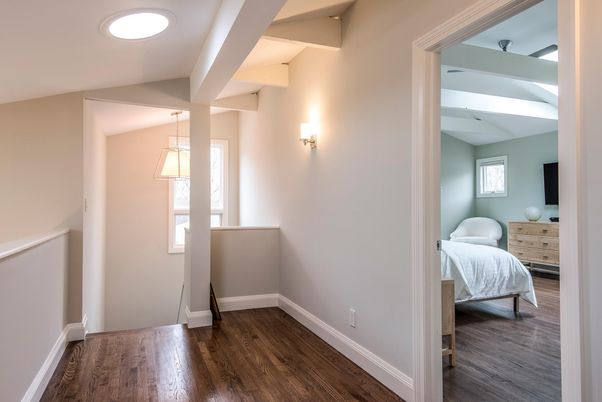 Bedroom, Interior, Pendant Lights, Recessed Lighting, Wood Texture Flooring