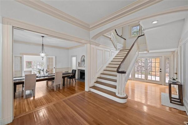 Dining room, Interior, Pendant Lights, Recessed Lighting, Wood Texture Flooring