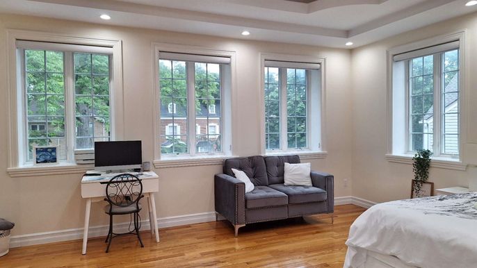 Home Office, Interior, Recessed Lighting, Wood Texture Flooring